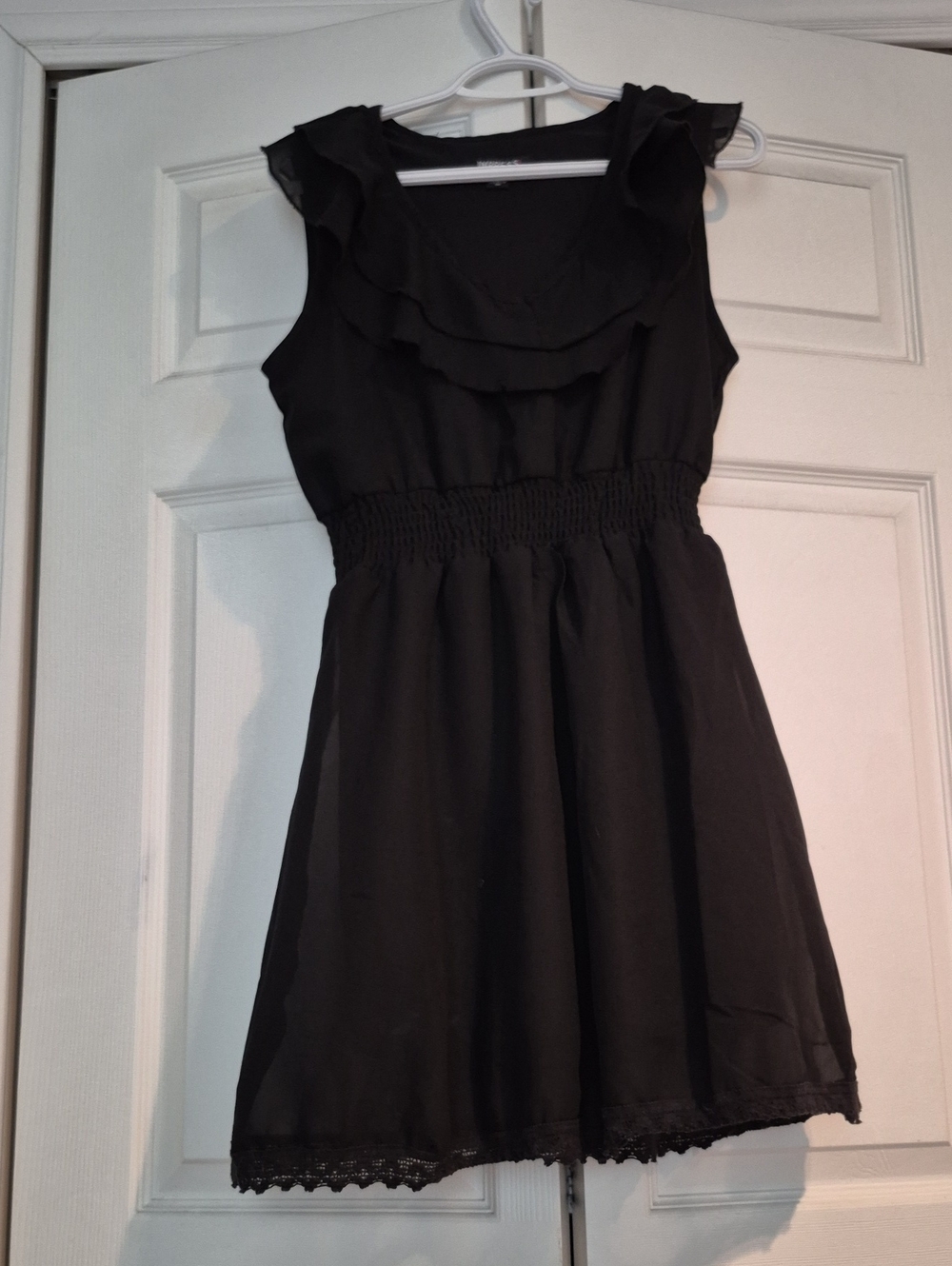 Womens Black Ruffle Neck Dress - Classic Dress